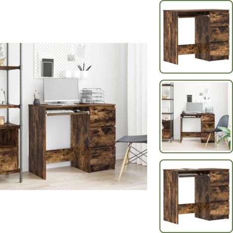 The Living Store Scrivania Rovere Fumo 90x45x76 cm in Legno Multistrato - Scrivania Rovere Fumo