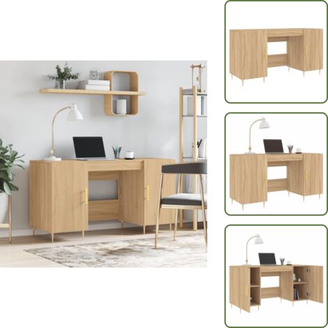 The Living Store Scrivania Rovere Sonoma 140x50x75 cm in Legno Multistrato - Scrivania da studio