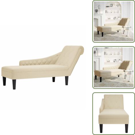 The Living Store Sdraio con Cuscino e Bracciolo Destro in Tessuto Crema - Cuscino