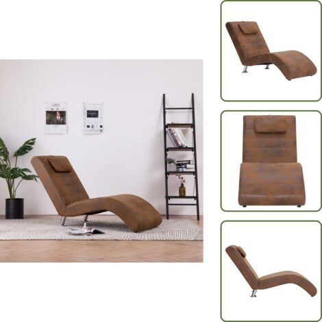 The Living Store Sdraio con Cuscino Marrone in Pelle Sintetica Scamosciata - Cuscino
