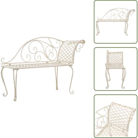The Living Store Sdraio da Giardino 128 cm in Metallo Anticato Bianco - Letto da giardino