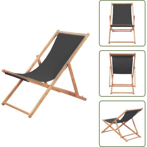 The Living Store Sdraio da Spiaggia Pieghevole Telaio in Legno e Tessuto Grigio - Sdraio da giardino