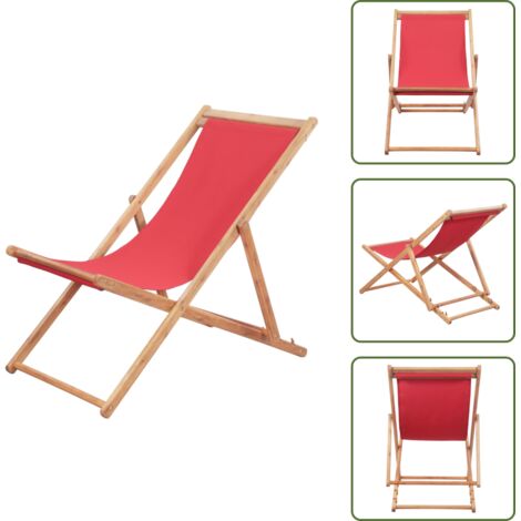 The Living Store Sdraio da Spiaggia Pieghevole Telaio in Legno e Tessuto Rosso - Sdraio da giardino