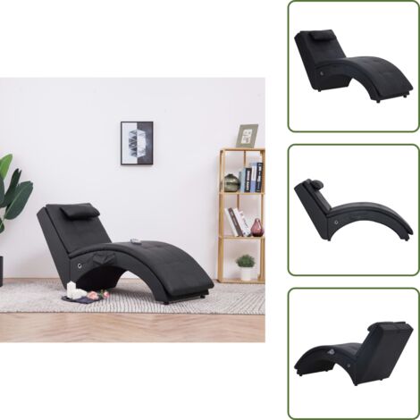 The Living Store Sdraio Massaggiante con Cuscino Nero in Similpelle - Sdraio con cuscino