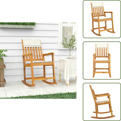 The Living Store Sedia a Dondolo con Cuscini in Legno Massello di Acacia - Sedia da giardino