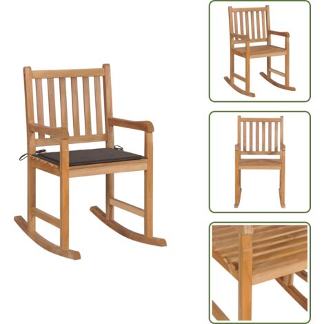 The Living Store Sedia a Dondolo con Cuscino Talpa in Legno di Teak - Sedia da giardino