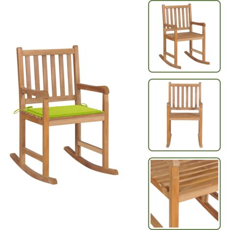The Living Store Sedia a Dondolo con Cuscino Verde Brillante in Legno di Teak - Seduta in legno