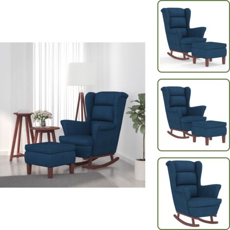 The Living Store Sedia a dondolo con schienale alto in velluto blu - Poltrona a dondolo