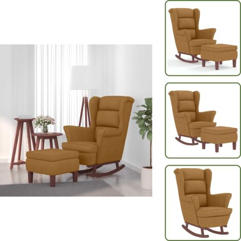 The Living Store Sedia a dondolo con schienale alto in velluto marrone - Poltrona a dondolo