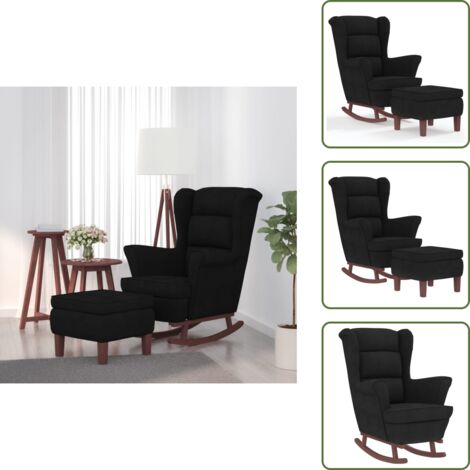 The Living Store Sedia a dondolo con schienale alto in velluto nero - Poltrona a dondolo