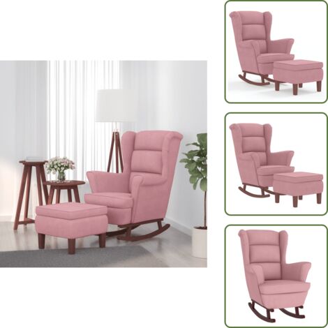 The Living Store Sedia a dondolo con schienale alto in velluto rosso vino - Poltrona a dondolo