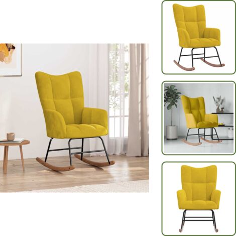 The Living Store Sedia a Dondolo Giallo Senape in Velluto - Poltrona a dondolo