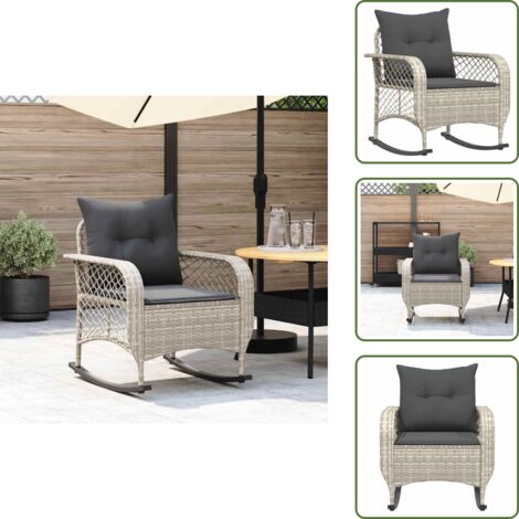 The Living Store Sedia a Dondolo Giardino con Cuscini Polyrattan Grigio Chiaro - Seduta da esterno