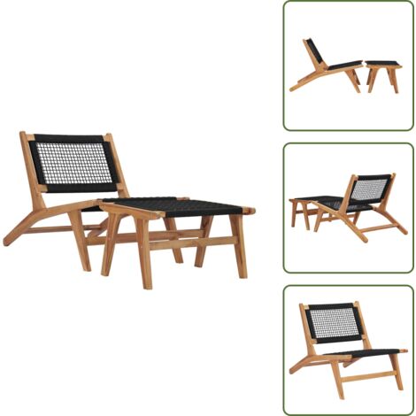 The Living Store Sedia a Sdraio con Poggiapiedi in Legno Massello di Teak e Corda - Sedia da giardino