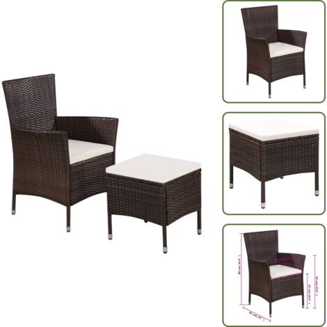 The Living Store Sedia da Esterno con Sgabello e Cuscini in Polyrattan Marrone - Sgabello da esterno