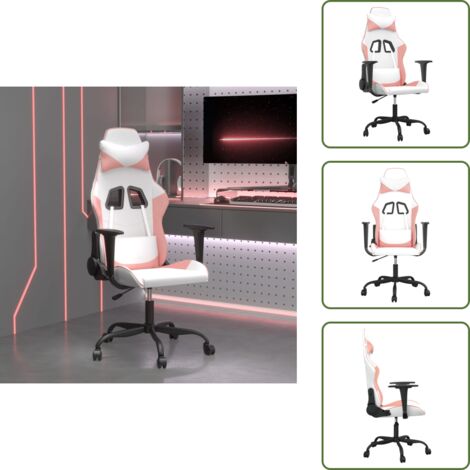 The Living Store Sedia da Gaming Bianco e Rosa in Similpelle - Sedia gaming
