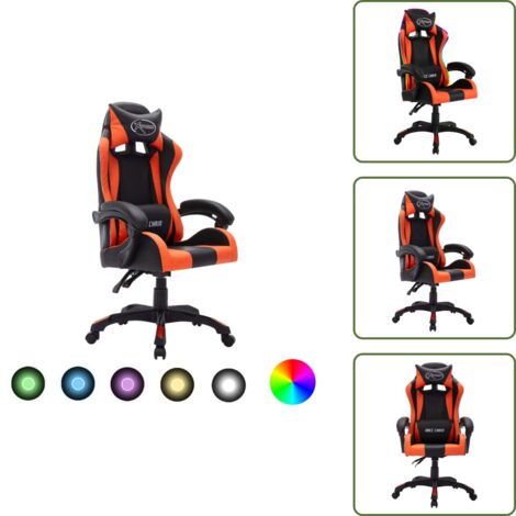 The Living Store Sedia da Gaming con Luci a LED RGB Arancione e Nera Similpelle - Luci LED RGB