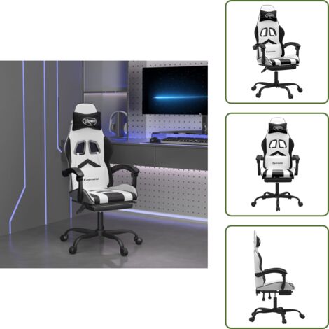 The Living Store Sedia da Gaming con Poggiapiedi Bianco e Nero in Similpelle - Similpelle