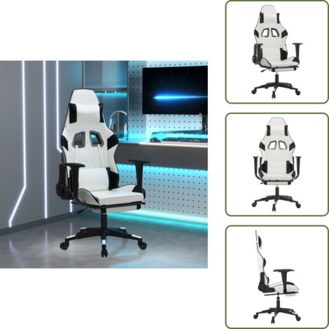 The Living Store Sedia da Gaming con Poggiapiedi Bianco e Nero in Similpelle - Similpelle