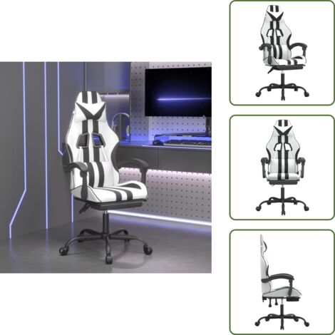 The Living Store Sedia da Gaming con Poggiapiedi Bianco e Nero in Similpelle - Similpelle
