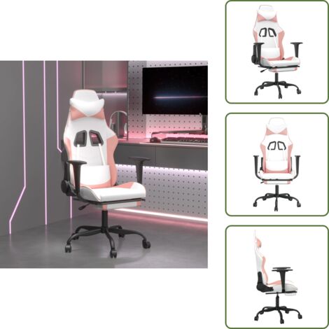 The Living Store Sedia da Gaming con Poggiapiedi Bianco e Rosa in Similpelle - Sedia da gioco