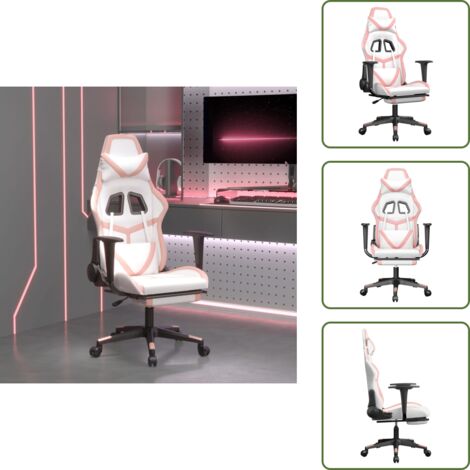 The Living Store Sedia da Gaming con Poggiapiedi Bianco e Rosa in Similpelle - Sedia da gioco