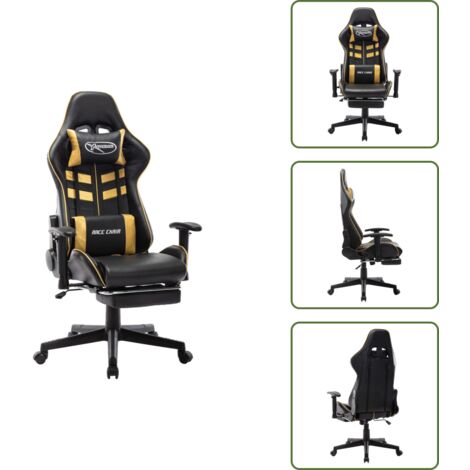The Living Store Sedia da Gaming con Poggiapiedi Nera e Oro in Similpelle - Poggiapiedi estraibile