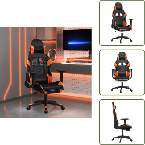 The Living Store Sedia da Gaming con Poggiapiedi Nero e Arancione in Similpelle - Sedia da gioco