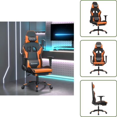 The Living Store Sedia da Gaming con Poggiapiedi Nero e Arancione in Similpelle - Sedia gaming