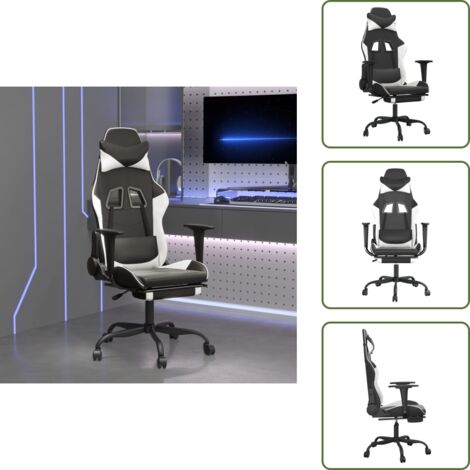 The Living Store Sedia da Gaming con Poggiapiedi Nero e Bianco in Similpelle - Sedia da gioco