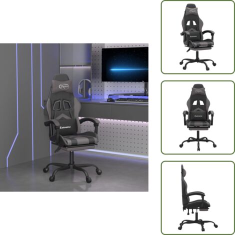 The Living Store Sedia da Gaming con Poggiapiedi Nero e Grigio in Similpelle - Sedia da gioco