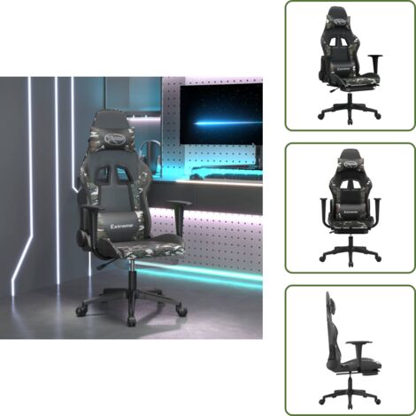 The Living Store Sedia da Gaming con Poggiapiedi Nero e Mimetico in Similpelle - Sedia da gioco