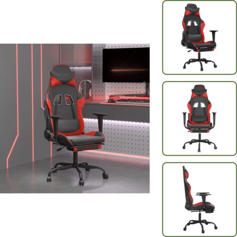 The Living Store Sedia da Gaming con Poggiapiedi Nero e Rosso in Similpelle - Sedia da gioco