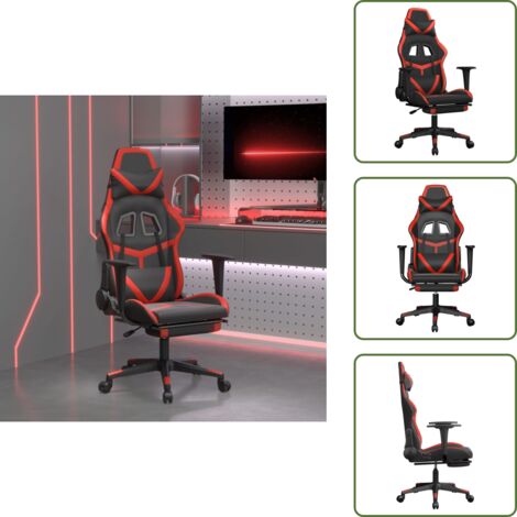 The Living Store Sedia da Gaming con Poggiapiedi Nero e Rosso in Similpelle - Sedia da gioco