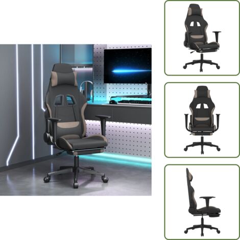 The Living Store Sedia da Gaming con Poggiapiedi Nero e Tortora in Tessuto - Sedia da gioco