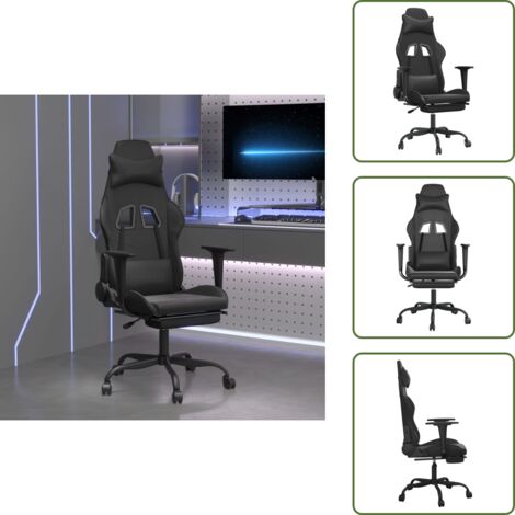 The Living Store Sedia da Gaming con Poggiapiedi Nero in Similpelle - Sedia da gioco