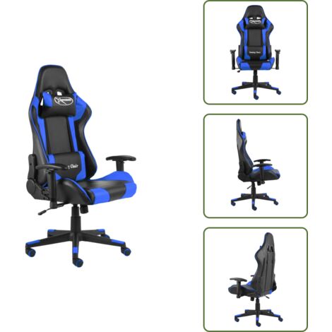 The Living Store Sedia da Gaming Girevole Blu in PVC - Sedia girevole