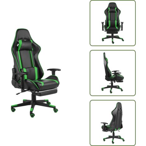 The Living Store Sedia da Gaming Girevole con Poggiapiedi Verde in PVC - Sedia ergonomica