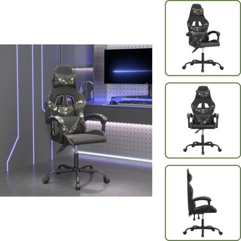 The Living Store Sedia da Gaming Girevole Nero e Mimetico in Similpelle - Sedia girevole
