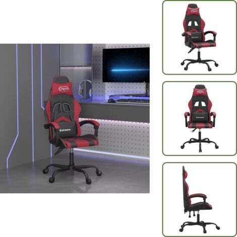 The Living Store Sedia da Gaming Girevole Nero e Rosso Vino in Similpelle - Sedia girevole