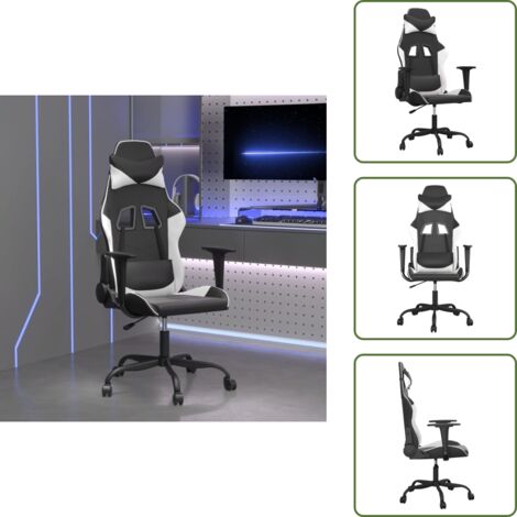 The Living Store Sedia da Gaming Massaggiante Nera e Bianca in Similpelle - Massaggiante