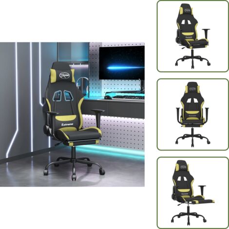The Living Store Sedia da Gaming Massaggio e Poggiapiedi Nero e Verde Chiaro - Massaggio