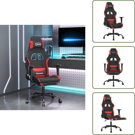 The Living Store Sedia da Gaming Massaggio e Poggiapiedi Tessuto Nero e Rosso - Massaggio