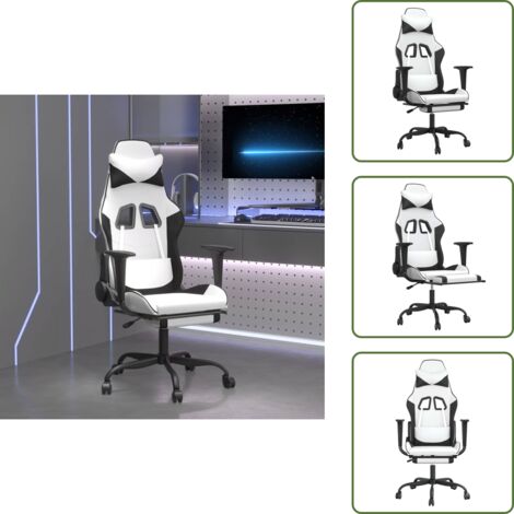 The Living Store Sedia da Gaming Massaggio Poggiapiedi Bianco e Nero Similpelle - Massaggio