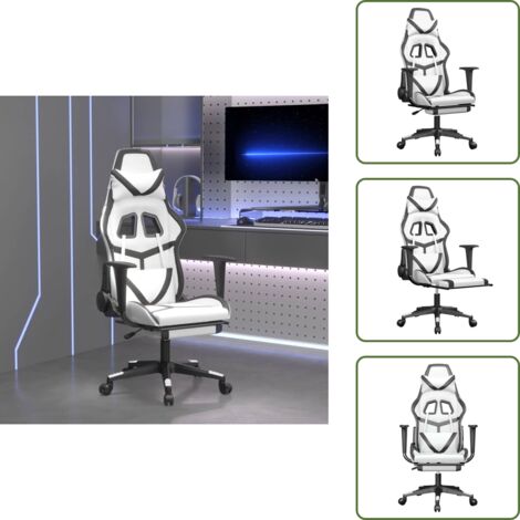 The Living Store Sedia da Gaming Massaggio Poggiapiedi Bianco e Nero Similpelle - Massaggio