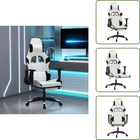 The Living Store Sedia da Gaming Massaggio Poggiapiedi Bianco e Nero Similpelle - Massaggio