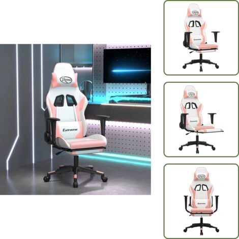 The Living Store Sedia da Gaming Massaggio Poggiapiedi Bianco e Rosa Similpelle - Massaggio