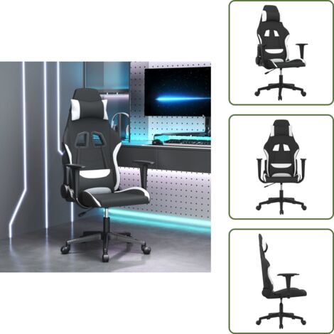 The Living Store Sedia da Gaming Nero e Bianco in Tessuto - Seduta ergonomica