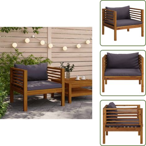 The Living Store Sedia da Giardino con Cuscini Grigio Scuro in Massello d'Acacia - Cuscino da giardino