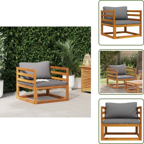 The Living Store Sedia da Giardino con Cuscini Grigio Scuro Massello di Acacia - Cuscino per sedile
